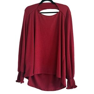 ⭐️ LuLaRoe Josey Deep Red Long Sleeve Blouse Cutout Back